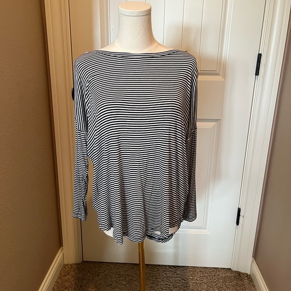 LOFT Tops - LOFT Navy and White Striped Blouse
